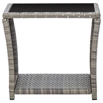 Mesa De Centro，mesa Auxiliar，mesa De Café De Ratán Sintético Y Vidrio Gris 45x45x40 Cm