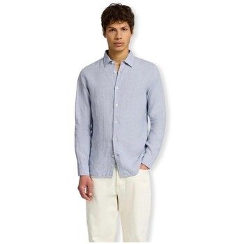 Selected Camisa manga larga Regkylian-Linen Shirt - Blue Fog/White para hombre