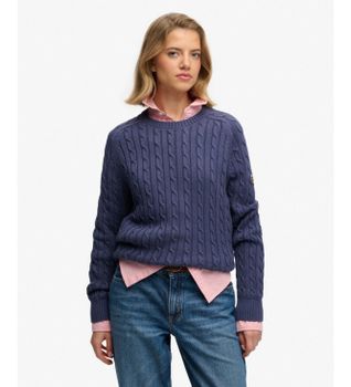 Superdry para mujer. W6110610A Jersey de Ochos Holgado marino (M), Casual, Algodón, Manga larga