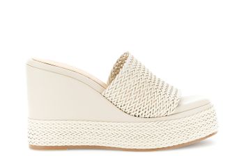 sandalias tipo pantuflas con cuña en piel sintética trenzada con efecto tejido beige