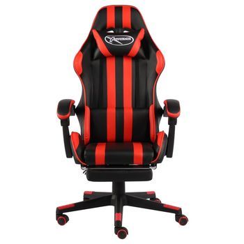 Silla Gaming Con Reposapiés Cuero Sintético Negro Y Rojo