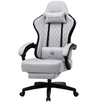 Silla GTPLAYER Ergonómica Gaming con Soporte Pies y Tela Blanco-Gris