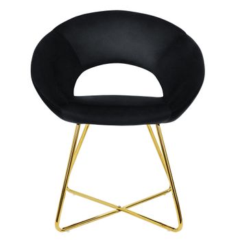 Silla de comedor aspecto terciopelo negro patas de metal doradas