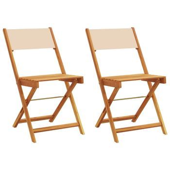 Pack 2 Uds Silla De Jardín | Sillas De Bistró Madera Maciza Acacia Y Tela Beige