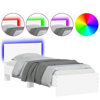 Cama Individual | Cama Para Adultos | Estructura De Cama Con Cabecero Y Luces Led Blanco 90x200 Cm
