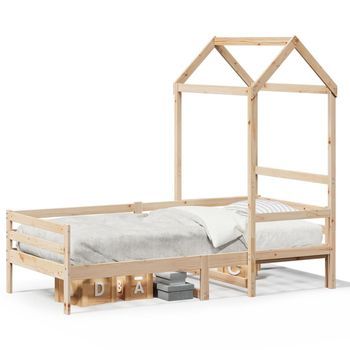 Cama Individual | Sofá Cama Con Techo De Madera Maciza De Pino 80x200 Cm Cfw34430