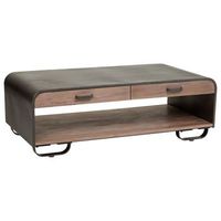 mesa de centro de madera y metal negro 120x62x41