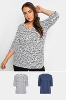 yours juego 2 camisetas de algodon con cuello panadero azul y estampada mujer curvy y tallas grandes yours