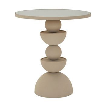 Mesa De Centro De Metal Y Espejo Color Crema Cm Ø 45x49,5