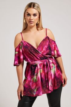 Yours London Top Granate Cruzado Con Hombros Descubiertos, Mujer Curvy Y Tallas Grandes, Yours London