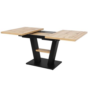 Mesa de comedor extensible con patas en V, MDF y metal, 118-157x70x75 cm, Color natural