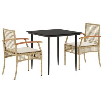 Set Comedor De Jardín 3 Pzas Con Cojines Ratán Sintético Beige Cfw372205