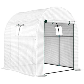 Outsunny Invernadero Túnel para Huerto 1.8x1.8x2 m en Acero y PE Anti UV con Puertas Enrollables y Ventanas, Blanco   Aosom España