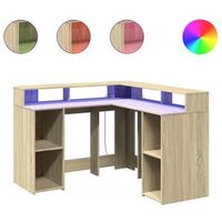escritorio con led madera ingenieria roble sonoma 130x130x91 cm vidaxl