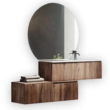Mueble de baño bañera derecha 4 piezas en mdf roble oscuro