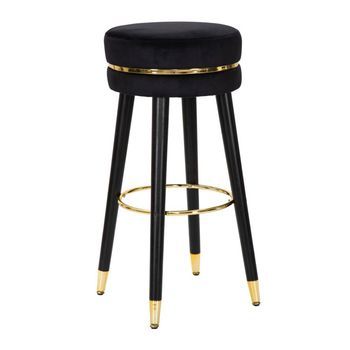 Silla De Bar Redonda De Tela Negra Con Patas De Madera Ø Cm 35x74