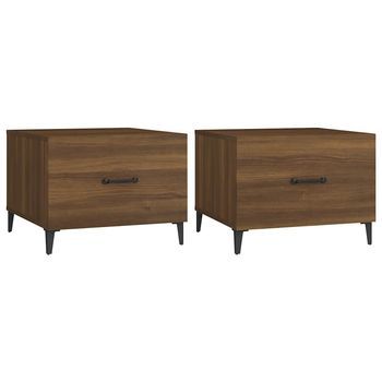 2 Uds Mesas De Centro - Mesas De Café Con Patas Metal Marrón Roble 50x50x40 Cm