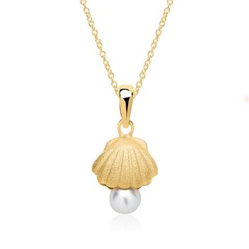 Cadena de concha de plata 925 chapada en oro con perla