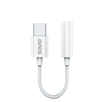 Adaptador Savio AK-51 USB-C a 3,5 mm DAC Blanco 0,11 m para Xiaomi Huawei Oppo