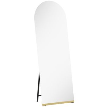 HOMCOM Espejo de Cuerpo Entero Curvado 160x50 cm sin Marco Base de Madera Espejo de Pie o Apoyado en la Pared Transparente