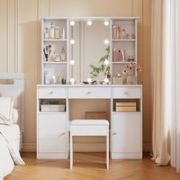 tocador con espejo y taburete - dormitorio - tablero de particulas - blanco 110x40x151cm
