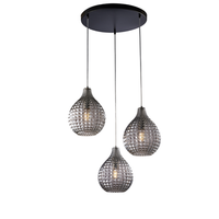 diamante - lampara colgante negra y cromo con cristal espejo gris efecto diamante y cables orientables 3 luces