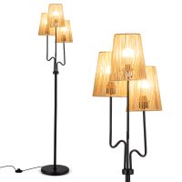 costway lampara de pie 3 luces con 3 pantallas de papel tejido boho base pesada interruptor de pie bombillas e27 no incluidas