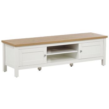 Mueble Moderno Para Televisor Con Estantes Mobiliario De Sala De Estar 140 Cm Blanco Y Marrón Claro Atoca