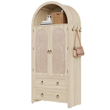 Aparador - Mueble Para Salón Y Dormitorio - Mdf Y Ratán - Roble (80x40x180cm)