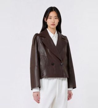 Weekend Max Mara para mujer. 2625446051650 Chaqueta de Cuero Felino marrón (42), Casual, Piel