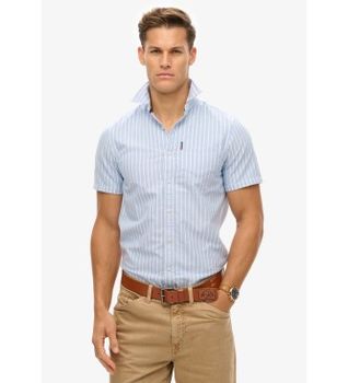 Superdry para hombre. M4010944A Camisa Oxford de manga corta azul (XXL), Casual, Algodón