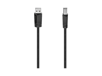 Cable USB - Hama 00200603, 3 m, De USB-A a USB-B, 2.0, 480 MBit/s, Doble protección, Negro