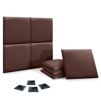 Dhome Juego De 8 Paneles Tapizados De Polipiel Premium Pack Autoadhesivos Para Pared Acústicos Absorbentes Protección (chocolate, 60x60cm, X8)