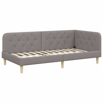 Cama Individual | Cama Para Adulto | Estructura De Cama En Esquina Taupé 100 X 200 Cm Tela