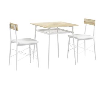 Homcom conjunto de mesa y sillas de comedor de 3 piezas mesa de cocina con 2 sillas sin brazos mesa rectangular con estante abierto estructura de acero blanco y roble