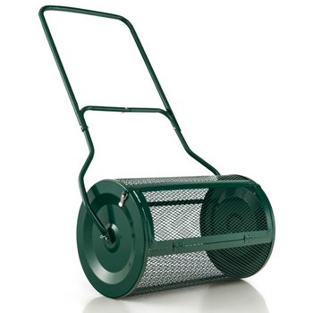 Costway Esparcidor de Compost de 60,5 cm con Mango en Forma de U Cierres Laterales y Rodillo de Malla de Metal Resistente para Siembra