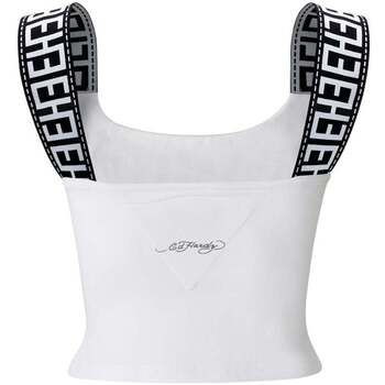 Ed Hardy Blusa Tiger Glow Tape Crop Tank Top White para mujer