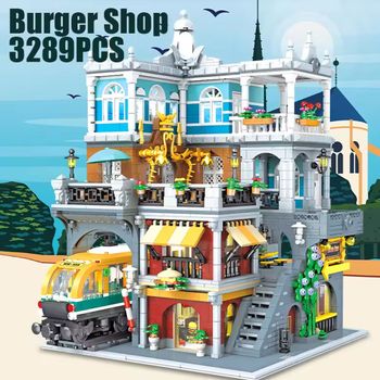 3289 Piezas Bloques de Construcción de Hamburguesería con Luz, Modelo de Casa, Escena Urbana, Ladrillos de Metro, Juguetes para Niñas y Regalos para Adultos