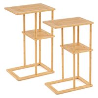 costway juego de 2 mesas auxiliares rectangulares de bambu con estantes almacenamiento mesita noche mueble esquinera sala dormitorio natural