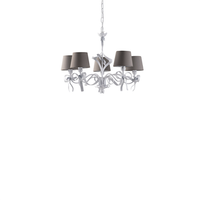 lucy - lampara de arana blanca shabby chic con pantallas gris paloma 5 luces o70 cm