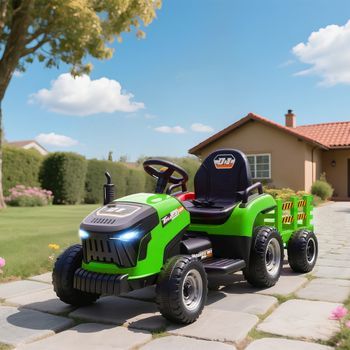 Tractor Eléctrico Para Niños Con Remolque Desmontable Verde Aiyaplay