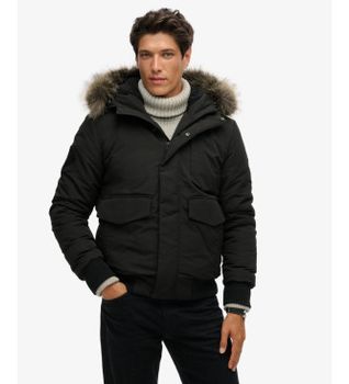 Superdry para hombre. M5011742A Chaqueta Bomber Acolchada con capucha Everest negro (XXL), Casual, Poliéster