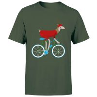 biking reindeer mens christmas t-shirt - forest green - l