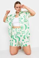 limited collection pantalon corto blanco y verde estampado con lino mujer curvy y tallas grandes limited collection