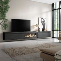 mueble tv efecto madera negro 368x35x45cm chimenea efecto fuego