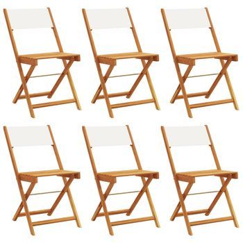 Pack 6 Uds Sillas Jardín | Silla De Exterior | Sillón Plegables Tela Madera Maciza Y Tela Crema