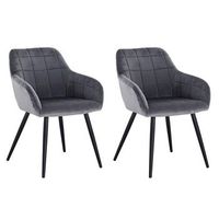 set 2 sillas de comedor con reposabrazos ideales para la cocina o el salon tapizadas en terciopelo con patas metalicas - gris oscuro - woltu