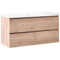 mueble de bano suspendido con lavabo frente de mdf 4 cajones 120 x 49 cm marron claro lagoa