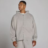 sudadera con capucha oversize de cremallera doble - gris tiza - xs