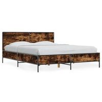 cama doble  cama para adultos  estructura cama madera ingenieria metal roble ahumado 120x190cm